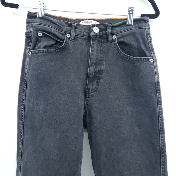 Pull & Bear Womens High Rise Black Destroyed Skinny Jean Raw Hemline 5 Pocket| 6 - Picture 3 of 11